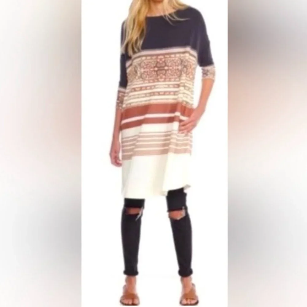 NWT Free People Stepping Out Tunic Dress in Neutral Combo Size XS -M